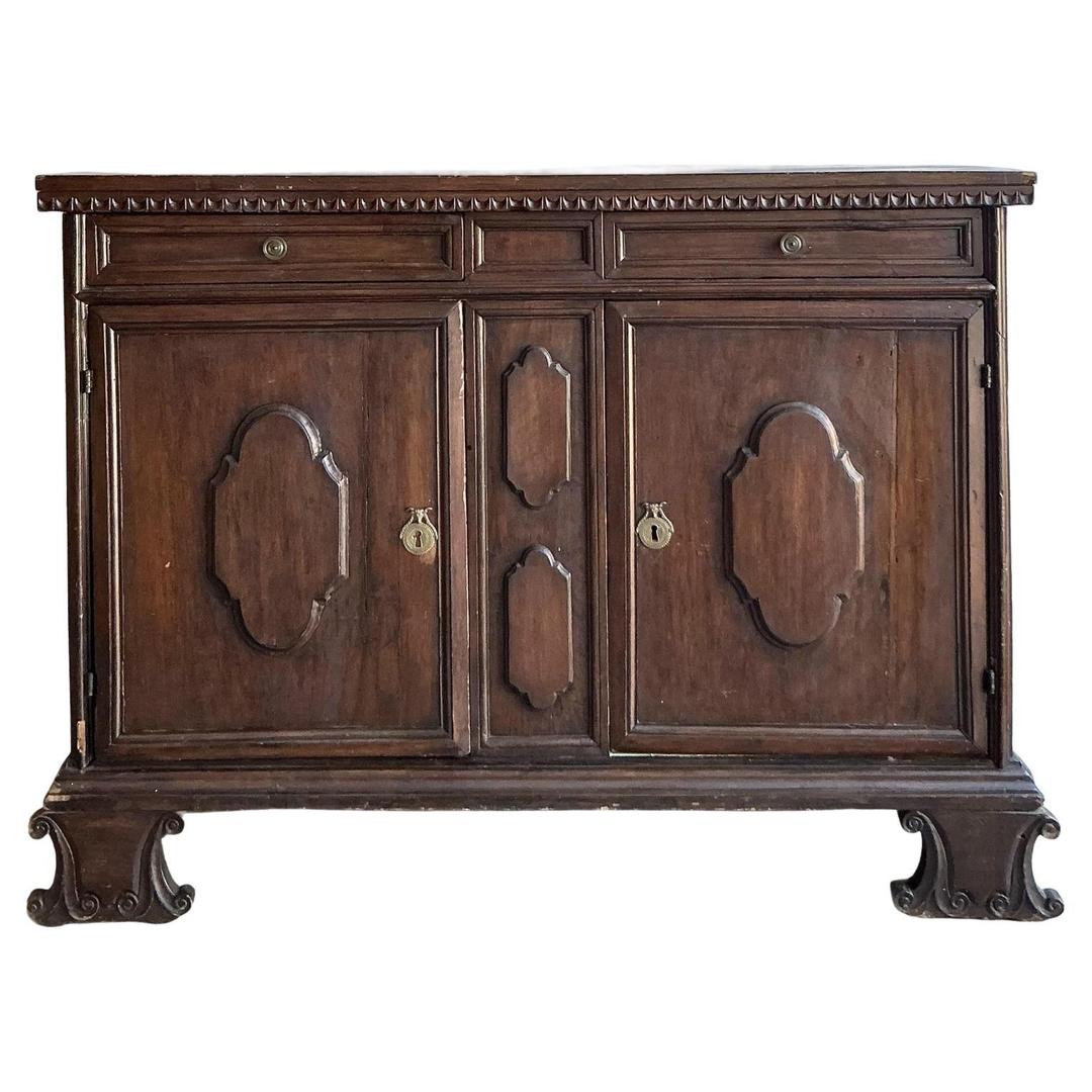 Vintage Boho 18 Century Tuscan Walnut Buffet