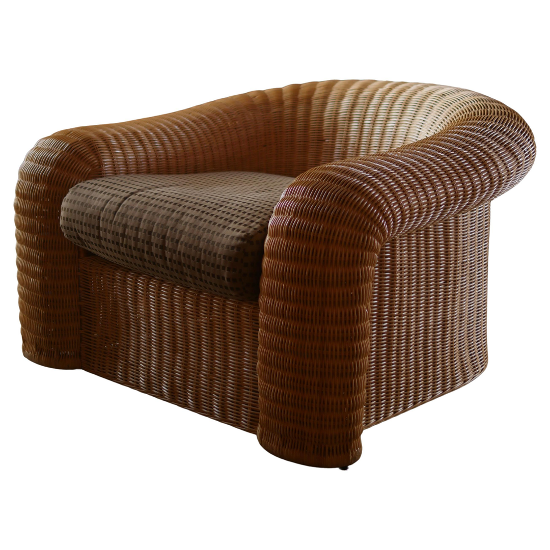 1988 Preview Furniture Pencil Reed Rattan Oversized Designer Lounge Chair