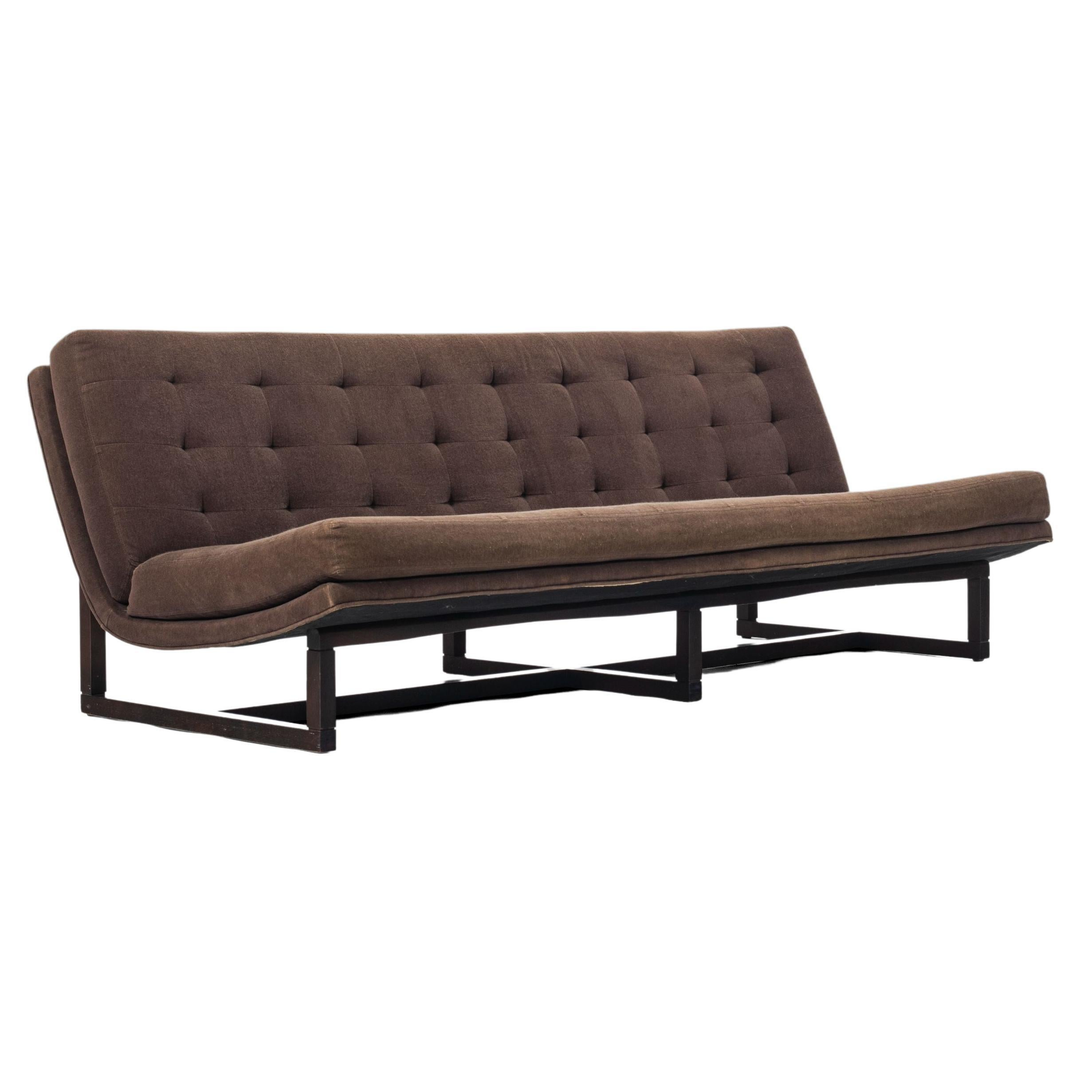 Milo Baughman Style Three Seat Scoop Sofa/Couch on Walnut Frame, USA, c. 1970's