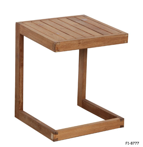 PATIO END TABLE: Teak, Square with Slatted Top on Cantilever Frame, 16"Sq x 20"H