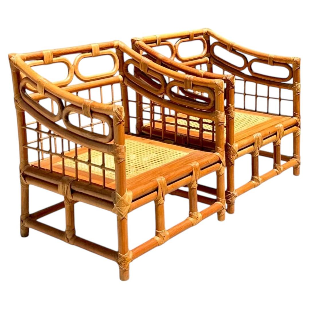 Vintage Loop Rattan Lounge Chairs - A Pair