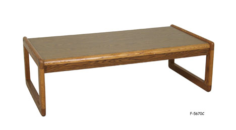 COFFEE TABLE; "Arcadia", sled base, oak, 45 1/2" X 22 3/4" X 14 3/4" H