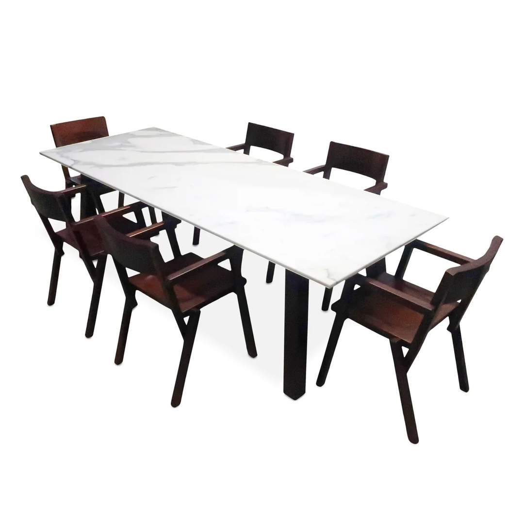 Mahogany and Calacatta Marble Muku Dining Set by Naoto Fukasawa for Driade (2005)