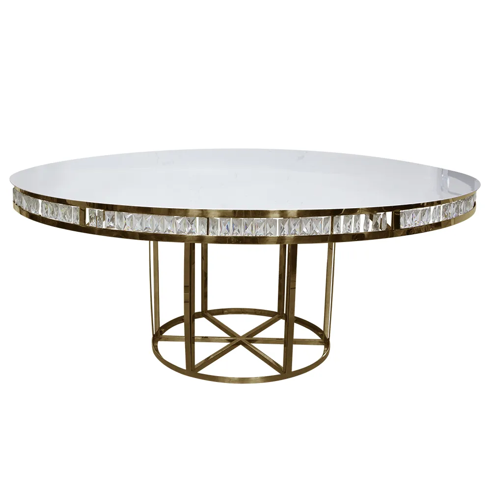 Crystal Tear Dining Table Gold 72” Round White Acrylic