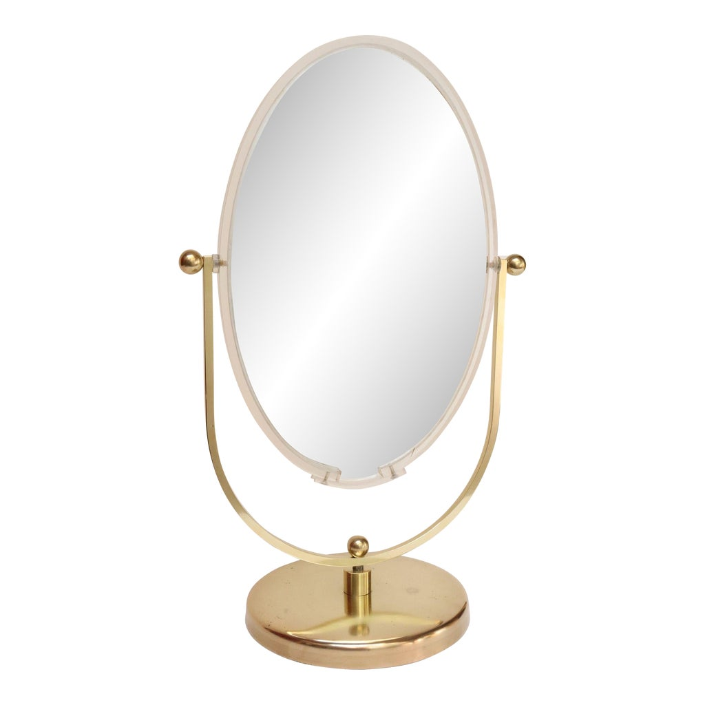 Vintage Double Sided Vanity Mirror in Brass and Lucite by Charles Hollis Jones