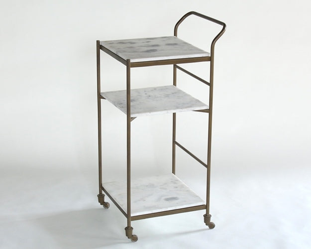Antique Brass and White Marble Bar Cart