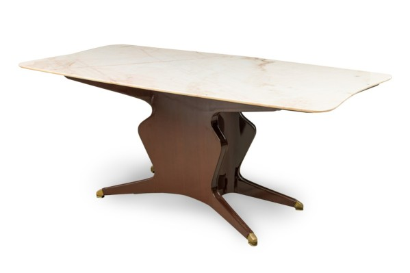 Italian Mid-Century Modern Mahogany, Brass, and White Onyx Dining / Conference Table