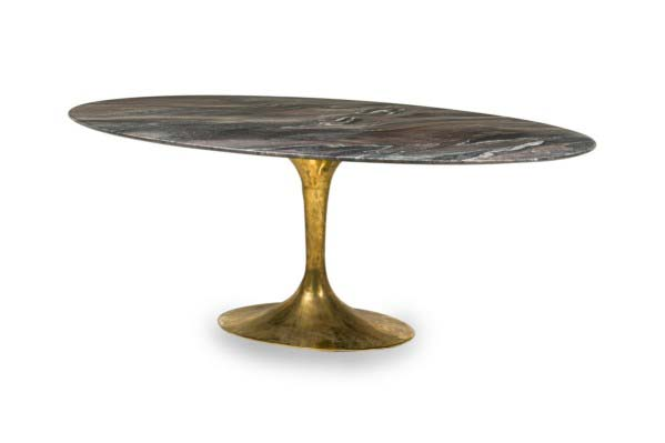 Contemporary Mid-Century American Style Marble & Hand-Forged Bronze Oval Dining / Conference Tables