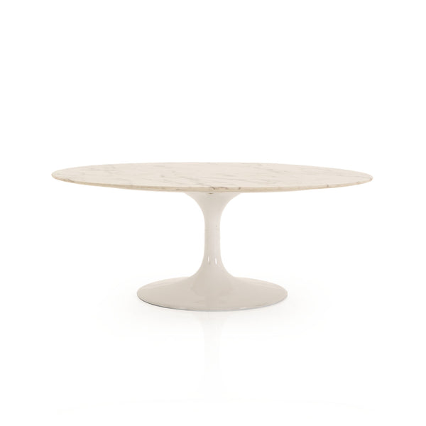 Tan Oval Marble Tulip Coffee Table