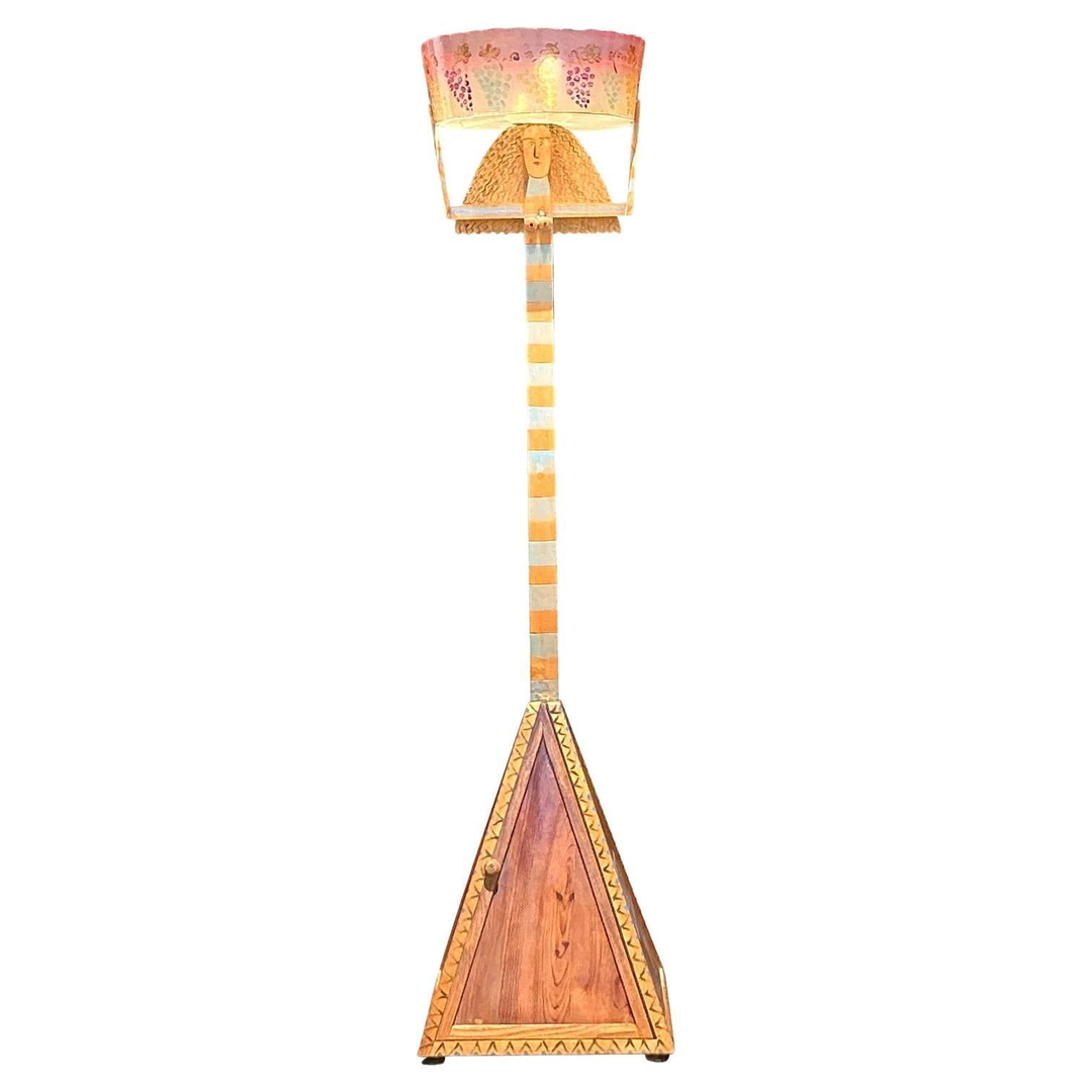 Vintage Boho Hand Painted Female Floor Lamp