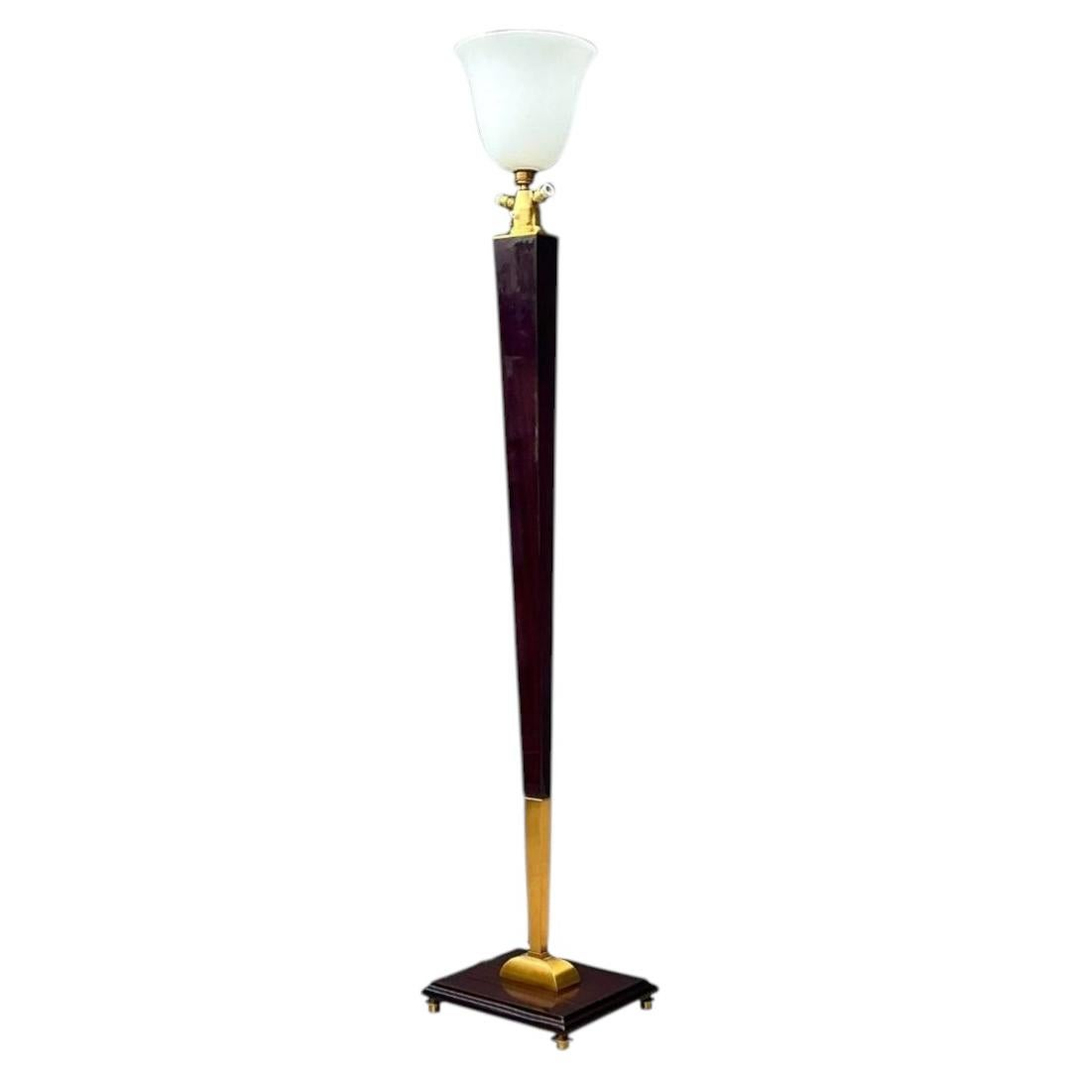 Vintage Deco Zebra Wood and Brass Floor Lamp
