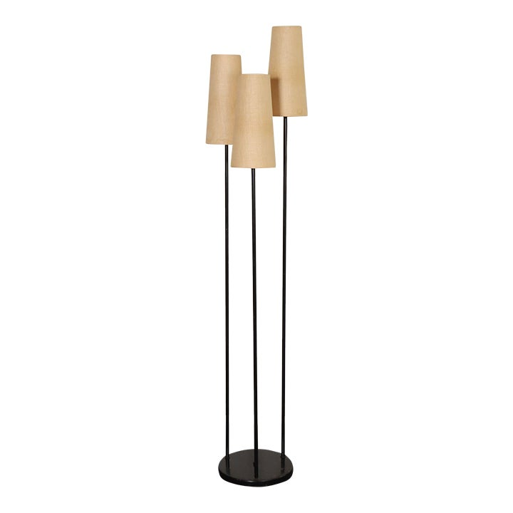 Vintage Black Metal Three Fixture Floor Lamp With Shades by David Wurster