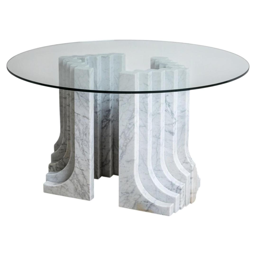Dining Table with White Marble Columns, attributed to Carlo Scarpa, Italy, 1970