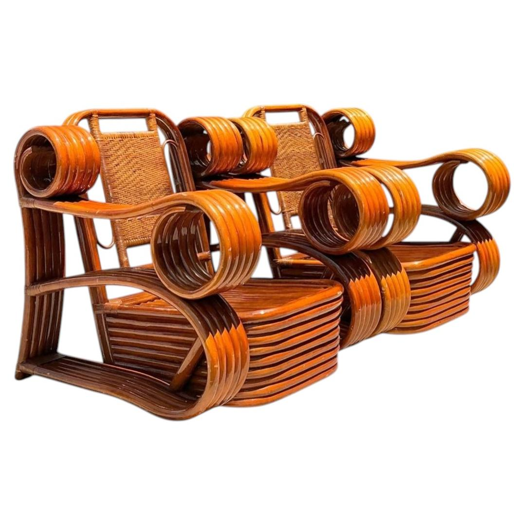 Vintage Italian Sculptural Rattan And Cane Lounge Chairs - A Pair