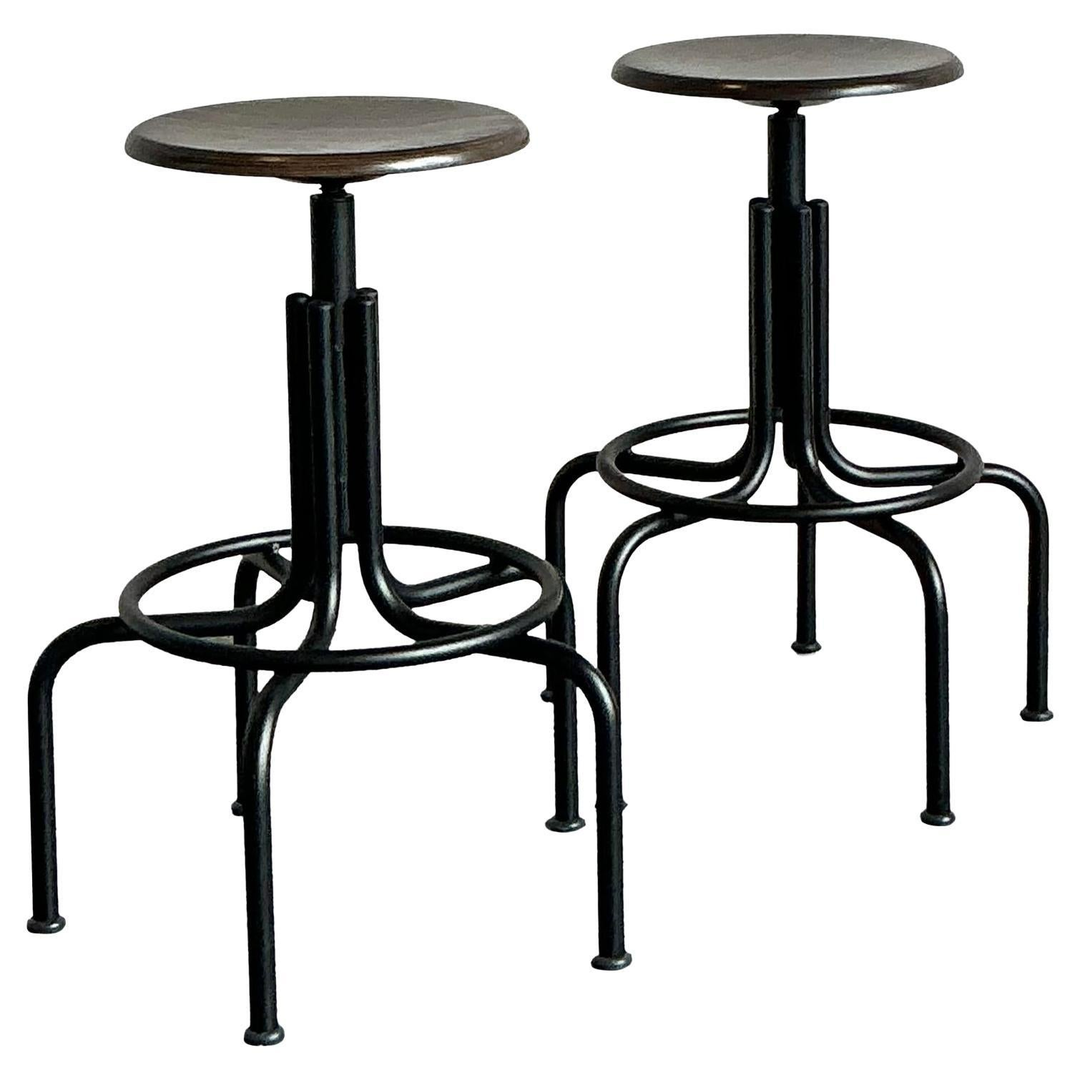 Vintage Industrial Swivel Stools - A Pair