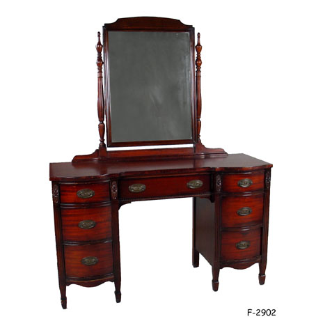 DRESSING TABLE W/MIRROR: Georgian style mahogany, 2 pedestals with 7 drawers & easel frame mirror; 49" x 18-1/2" x 63-1/2" H, scratched
