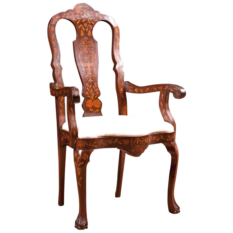 Marquetry Armchair with Satinwood Inlays, New York, circa 1890