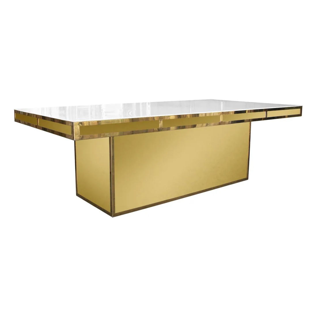 Modern Line Dining Table Rectangular Gold 48"x96" White Top
