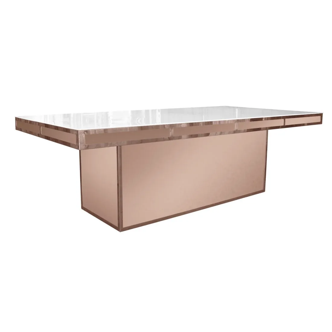 Modern Line Dining Table Rectangular Rose Gold 48"x96" White Top