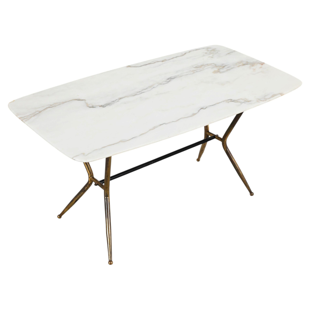 Italian Mid-Century Marble and Brass Coffee Table, Ico Parisi Style