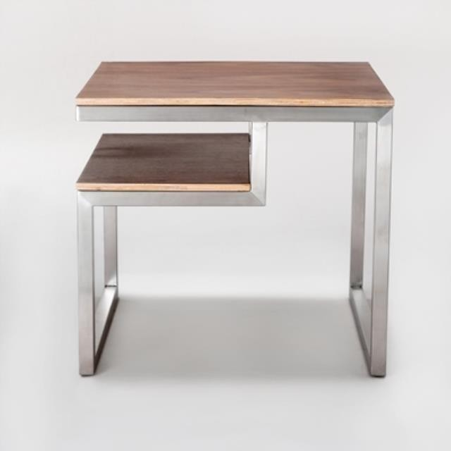 TBL-END-Wood Top/Chrome Leg