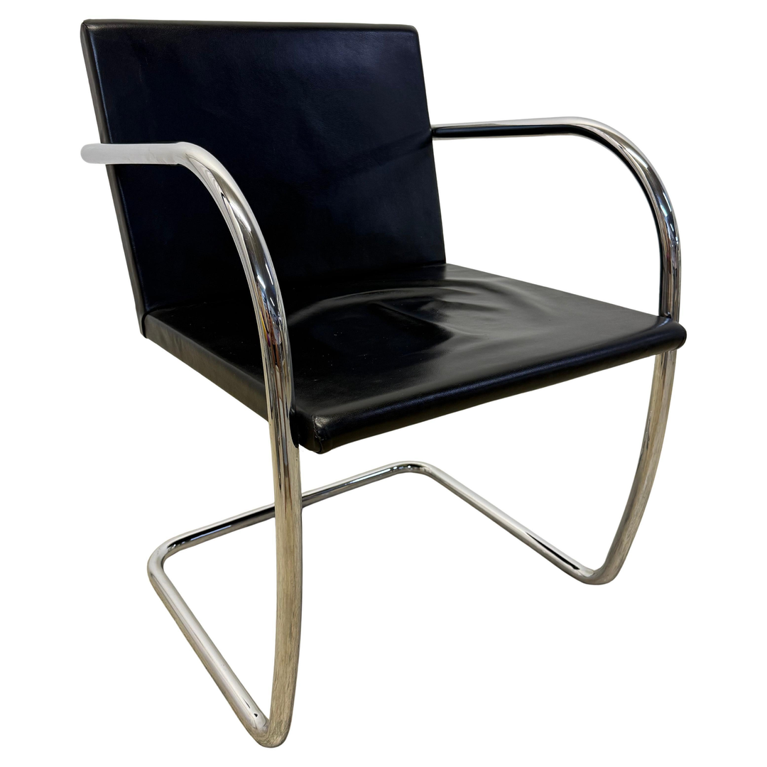 Mies van der Rohe Tubular BRNO Black Leather 245 Chair for Knoll, 1980s