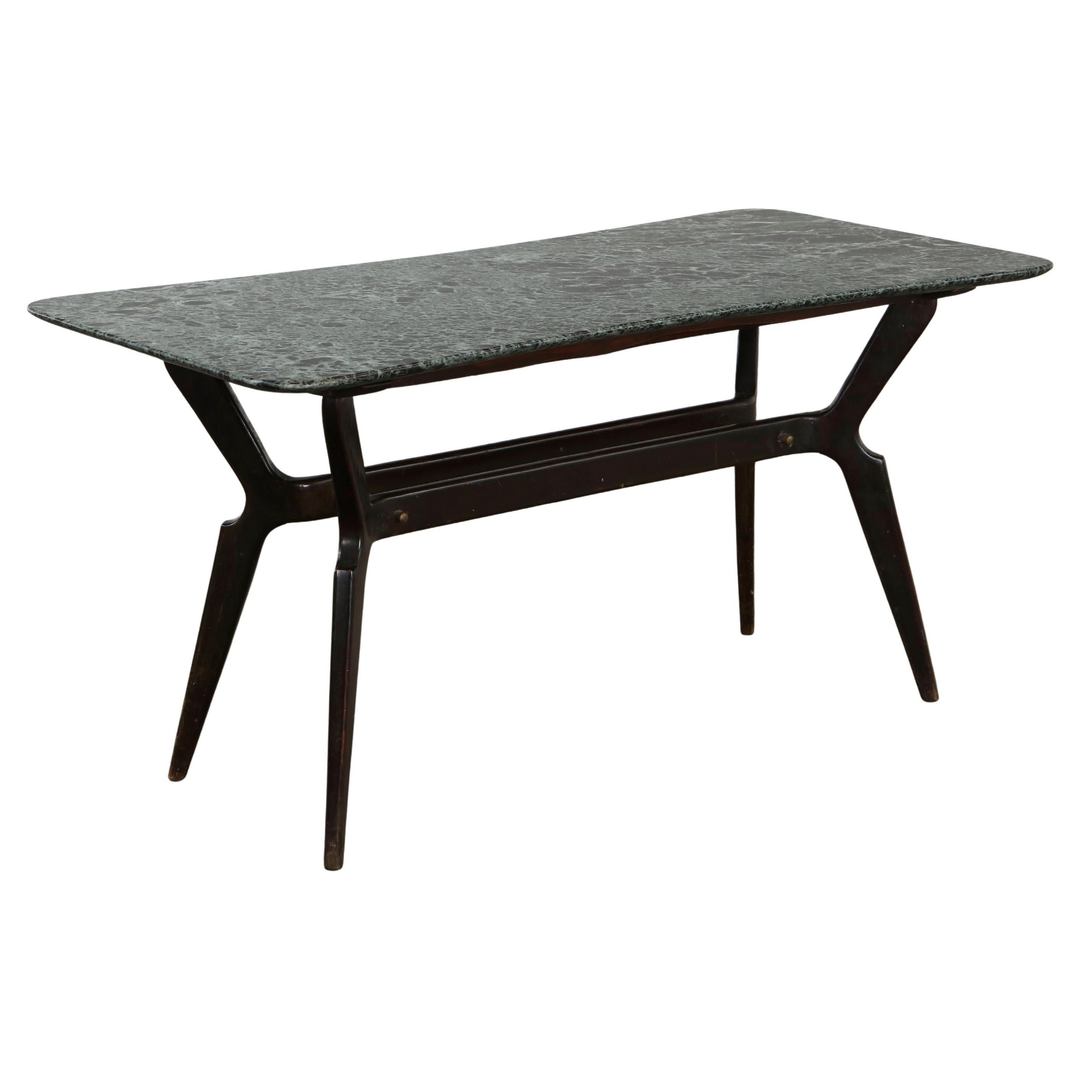 Italian Coffee Table with Green Marble Top in the style of Gio Ponti, 1950s