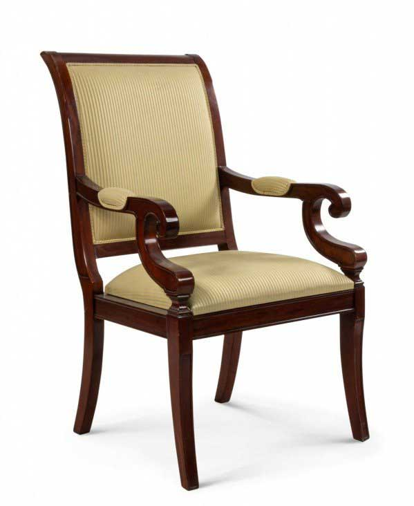 Empire Style Mahogany Arm Chair with Yellow Upholstery