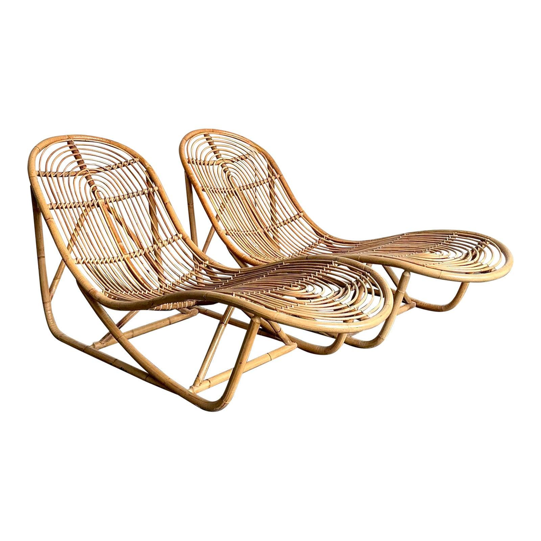 Vintage Bent Rattan Chaise Lounge - A Pair