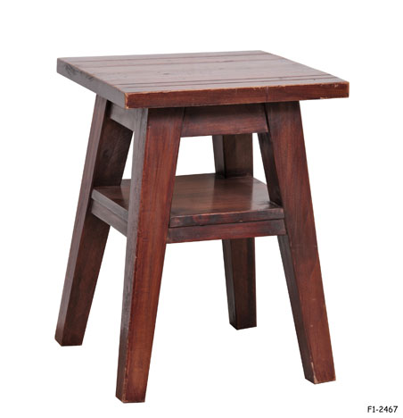 END TABLE; Arts & Craft Style, Square plank top w/lower shelf, splayed tapering square legs, dark mahogany stain wood finish, 18"X 18"X 24 1/4"H.
