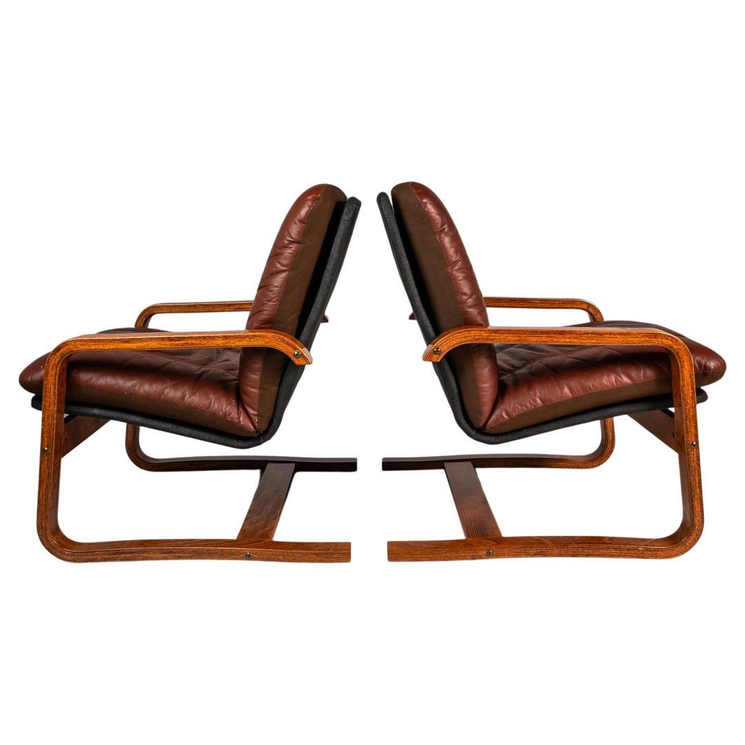 Set of 2 Lounge Chairs in the Manner of Ingmar Relling, Scandinavia, c. 1980s