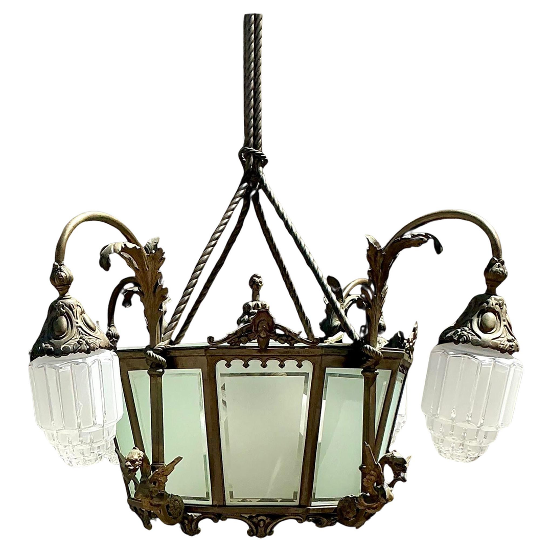 Vintage Deco Bronze Dragon Chandelier