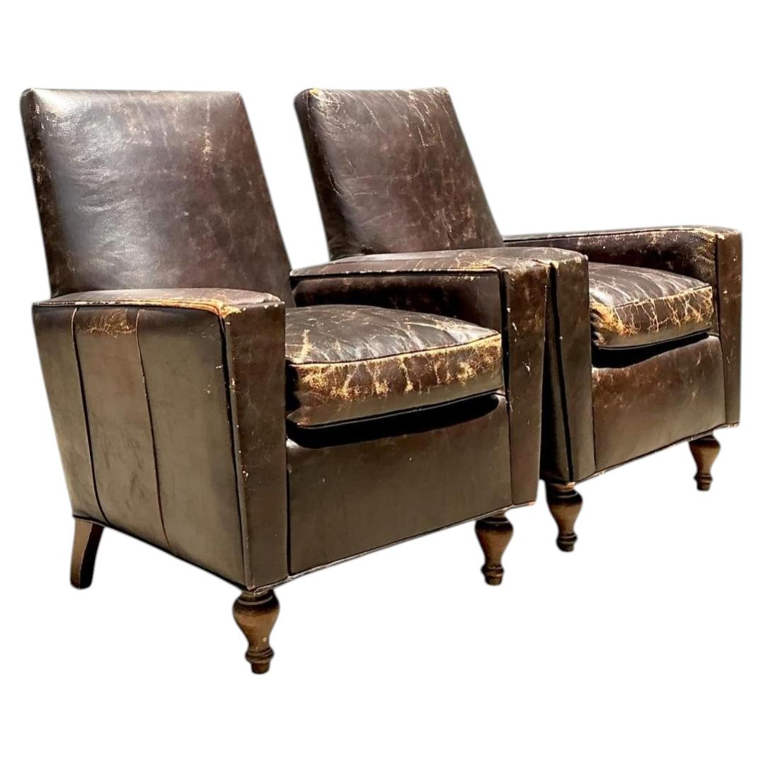 Vintage Old Hickory Distressed Leather Armchairs - Pair