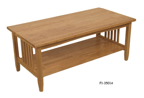 COFFEE TABLE: Contemporary, beechwood w/natural finish, rectangular top, lower shelf, five vertical slats each side, "Do Not Paint" 40-1/2" X 20" X 16-1/2"H