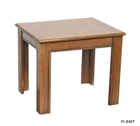END TABLE: Rectangular, Medium Stained Wood with Parquet Top on Squared Legs, 22 x 18 x 22-1/2"H