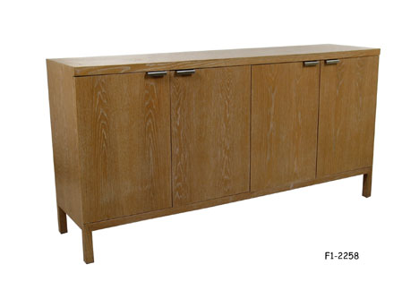 DRESSER: Contemporary, Light Bleached Oak, Four Doors-Each With Top Corner-Mounted Chrome Pull, Interior with ten drawers, block legs, 72" X 18" X 36"H SPECIAL PACKING