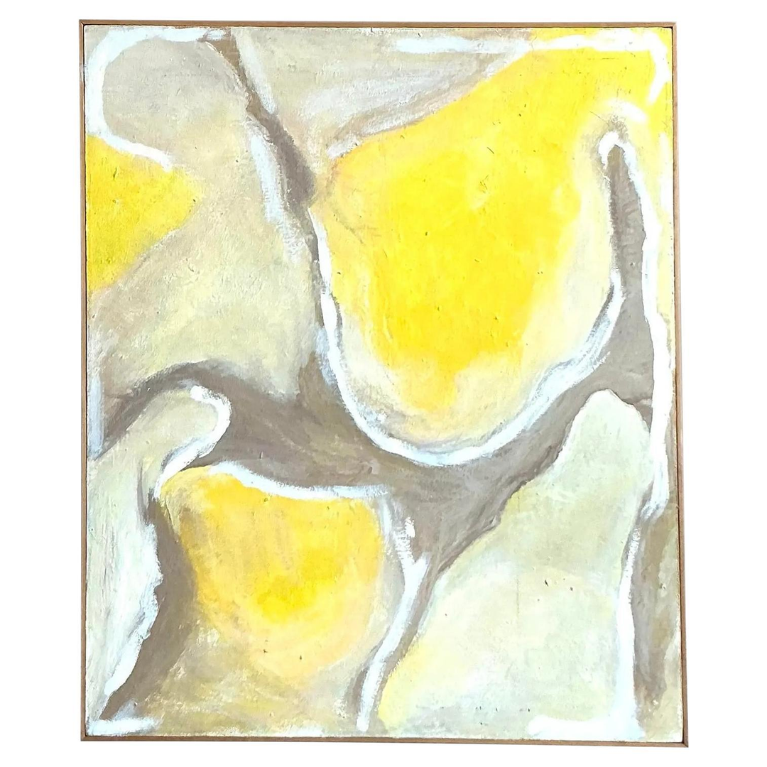 Vintage Boho Abstract Painting Oil on Canvas Signed en Verso