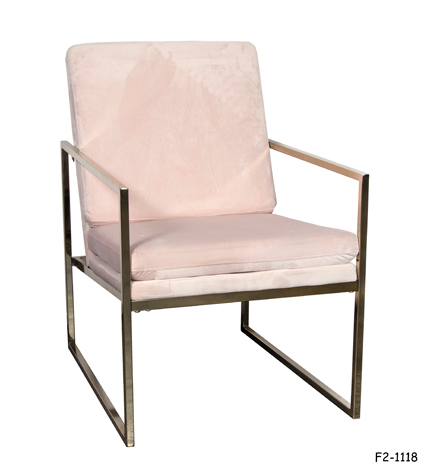 OPEN ARM CHAIR: Contemporary "Bayonne" Brass Plated Square Tubular Steel Frame with Drop-In Dusty Rose Velvet Upholstered Fixed Cushioned Back & Seat, 24" x 30" x 34"H SPECIAL PACKING #98