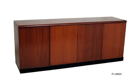OFFICE CREDENZA: 1990's Contemporary, Cherry Finished with Two Pairs of Doors; 1 shelf inside, black metal, trimmed base, 74" X 19" X 30"H SPECIAL PACKING
