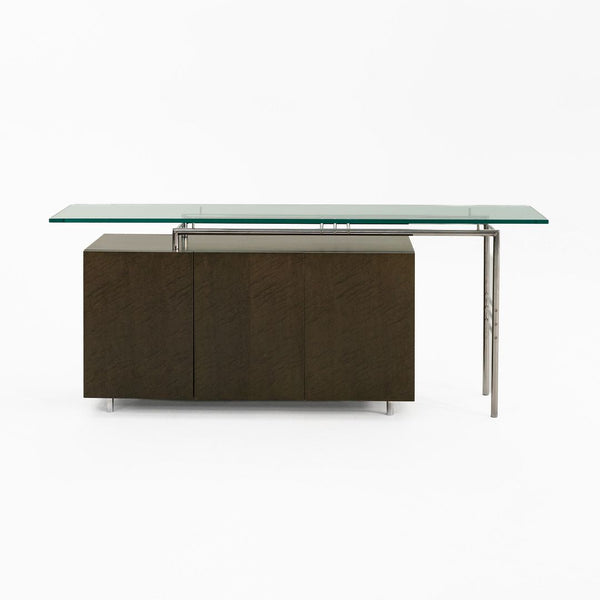 2000s Custom-Made Birdseye Maple Credenza w/ Glass Top influenced by Eileen Gray