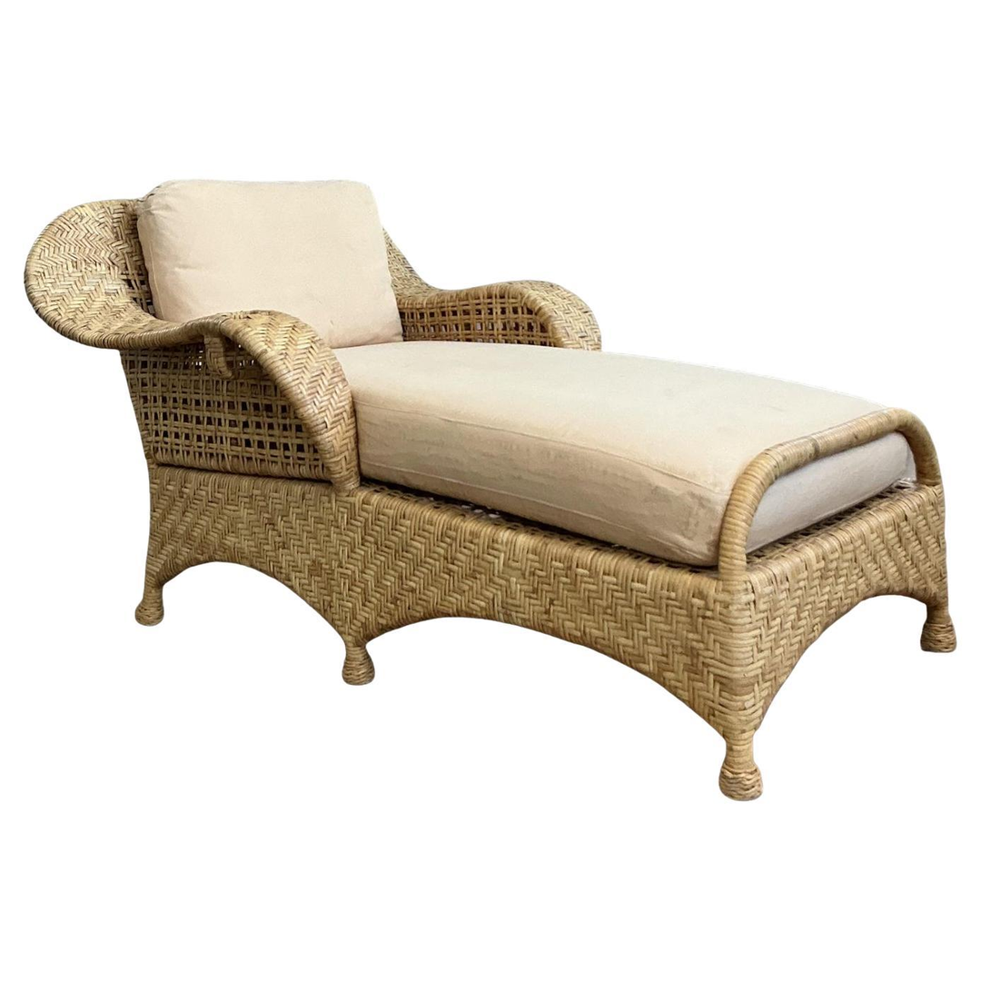 Vintage Coastal McGuire Woven Rattan Chaise Lounge