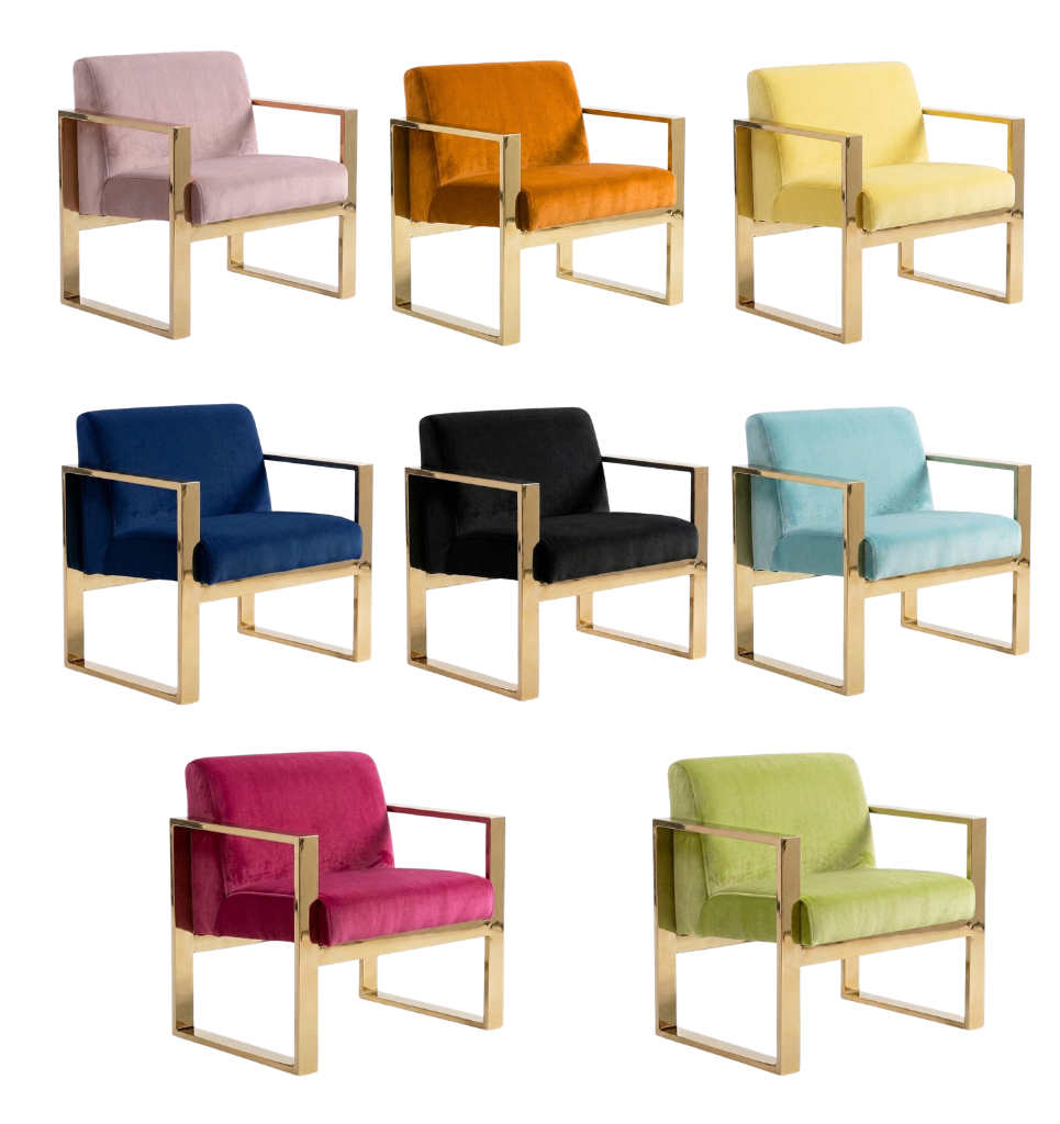 Romeo armchair – Gold frame with colored velvet