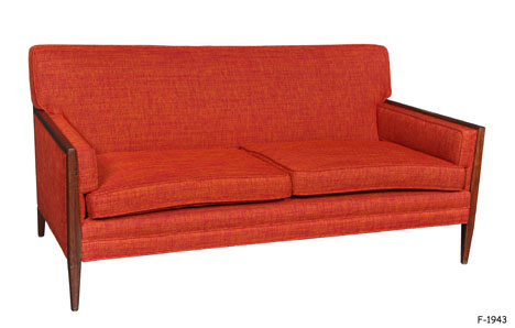 SOFA: 1960's Modern, Teak frame & 2 seat cushions with "Knoll" Burnt Orange Tweed Upholstery, 60".