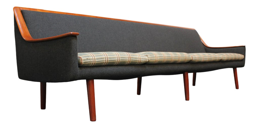 Long Norwegian Modern Exposed Teak Sofa With Original Upholstery
