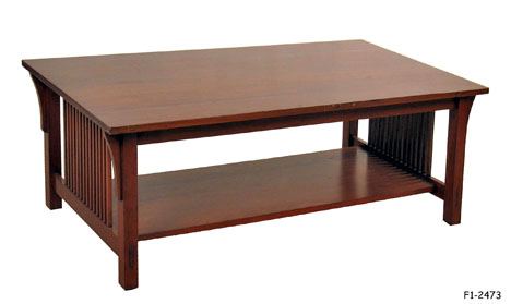 COFFEE TABLE; Arts & Craft Style, Rectangular, Walnut, with Lower Shelf, Spindle Sides, 52-1/4" X 25-3/4" X 18-1/4"H
