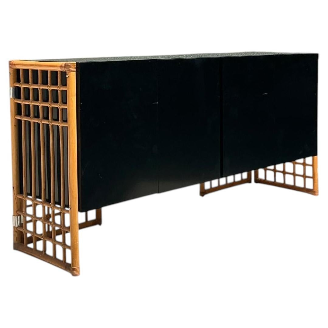 Vintage Rattan and Lacquered Wood Sideboard