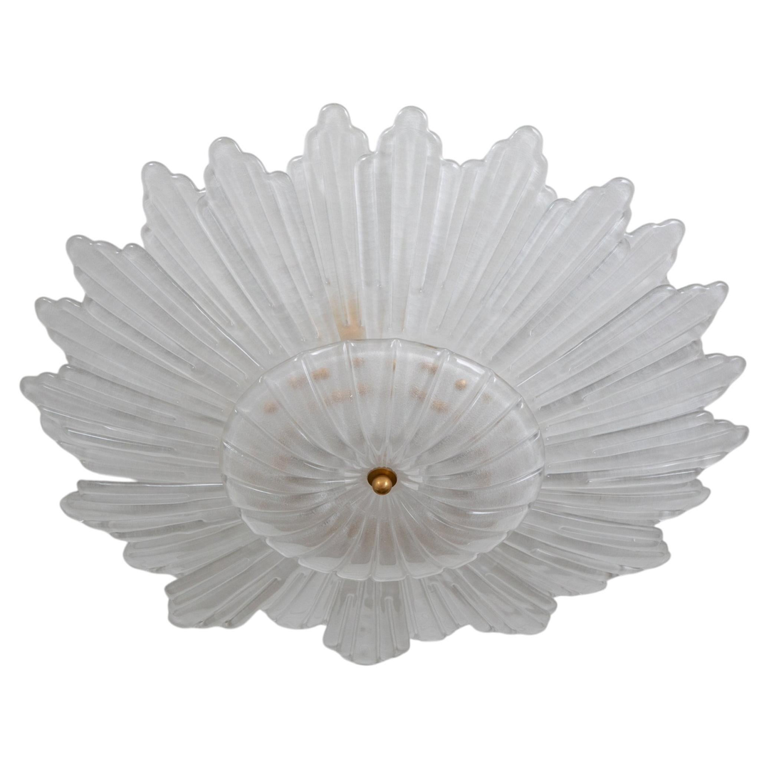 Small Two-Tier Murano Frosted Glass Petal Sunburst Flush Mount, Italy