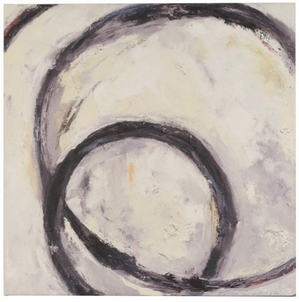 Abstract Expressionist Style Print of Black Circles on Canvas