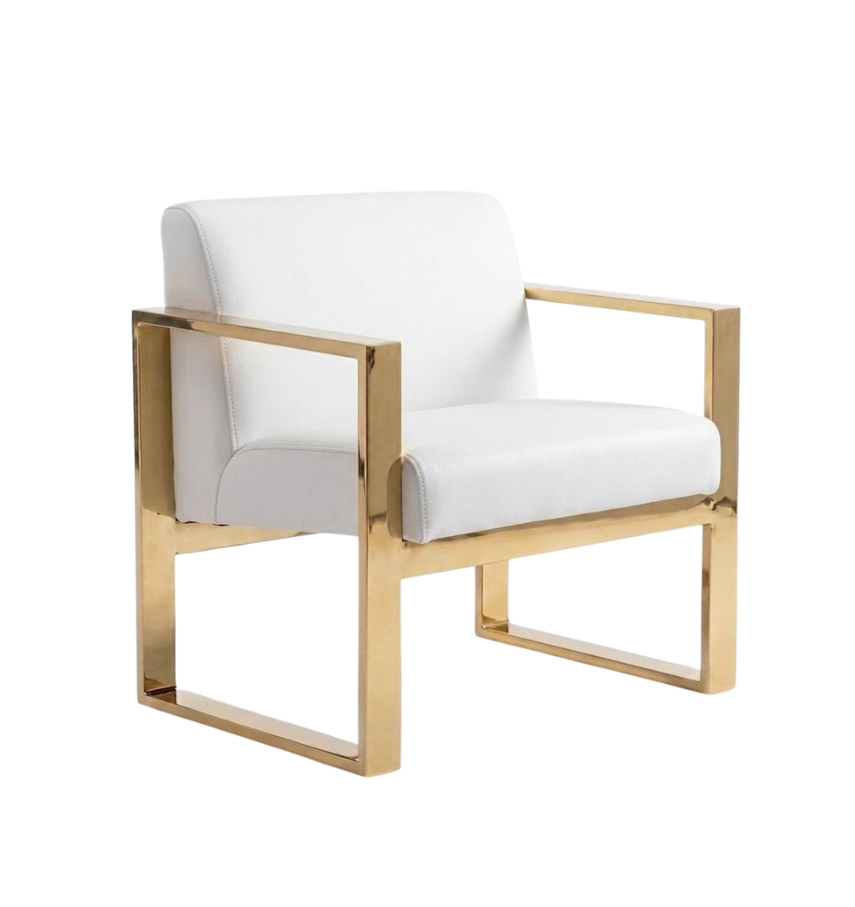 Romeo armchair – Gold frame with white leather