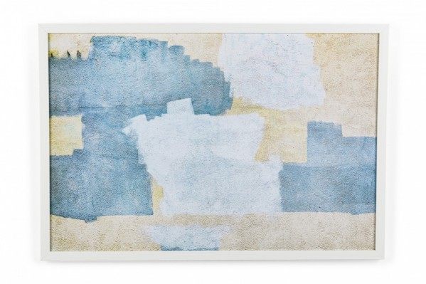 Contemporary Framed Abstract Photograph Print of a Textured Wall with Paint Spots in Beige, White an